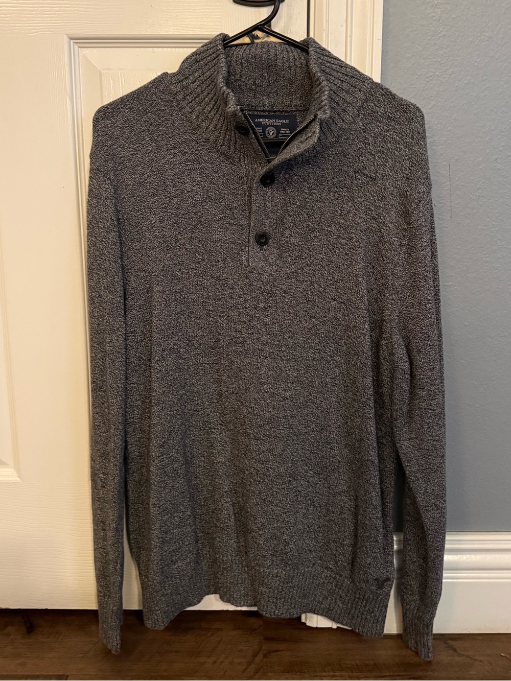 American Eagle Outfitters Men's Charcoal Button-Neck Turtleneck Sweater